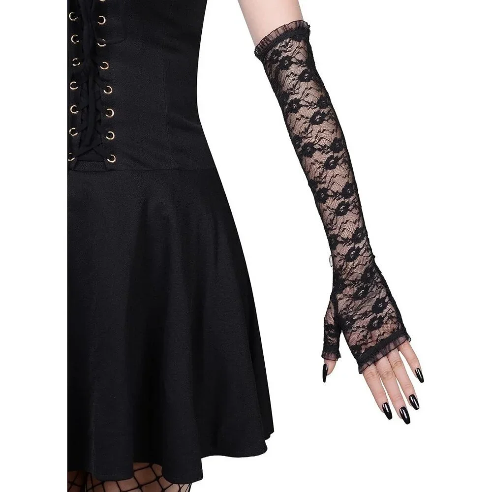 Women's Halloween Black 3 Dress Fingerless Spider Gothic Playing Lace Gloves